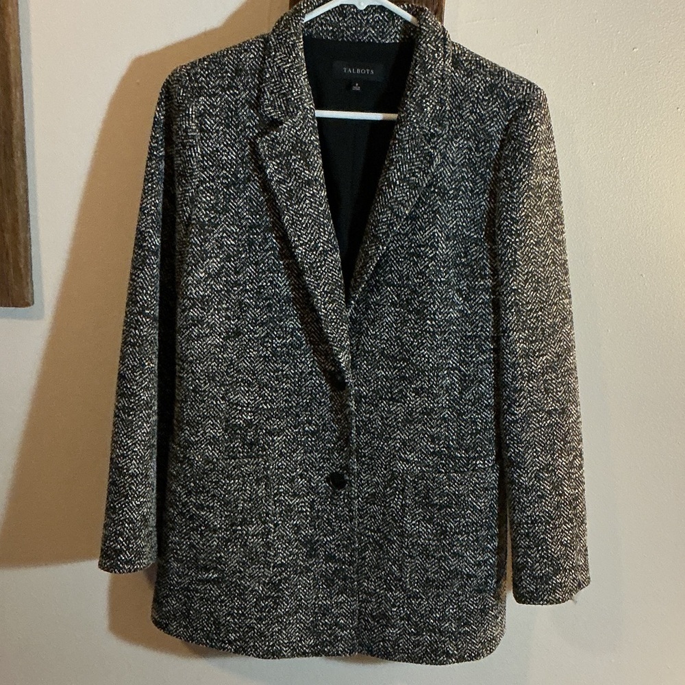 Talbots Women's Black and Gray Tweed Jacket